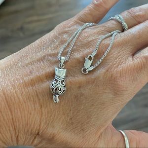 Sterling Silver Filigree Cat Necklace, Kitty Chain, Pet Animal Jewelry, Kittens